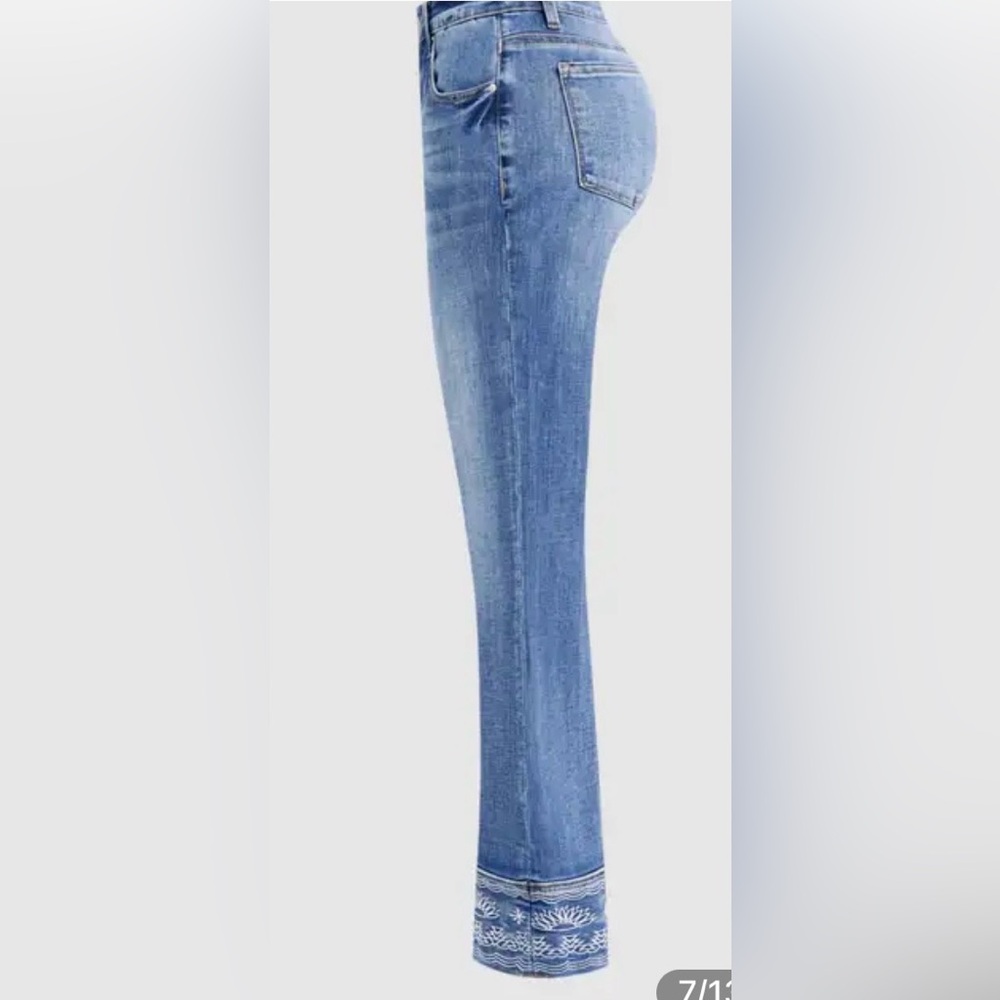 Flamingals Wash Embroidery Hem Mid Rise Bootcut Jeans - Picture 9 of 12